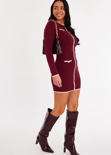 Quiz Burgundy Contrast Knit Mini Dress