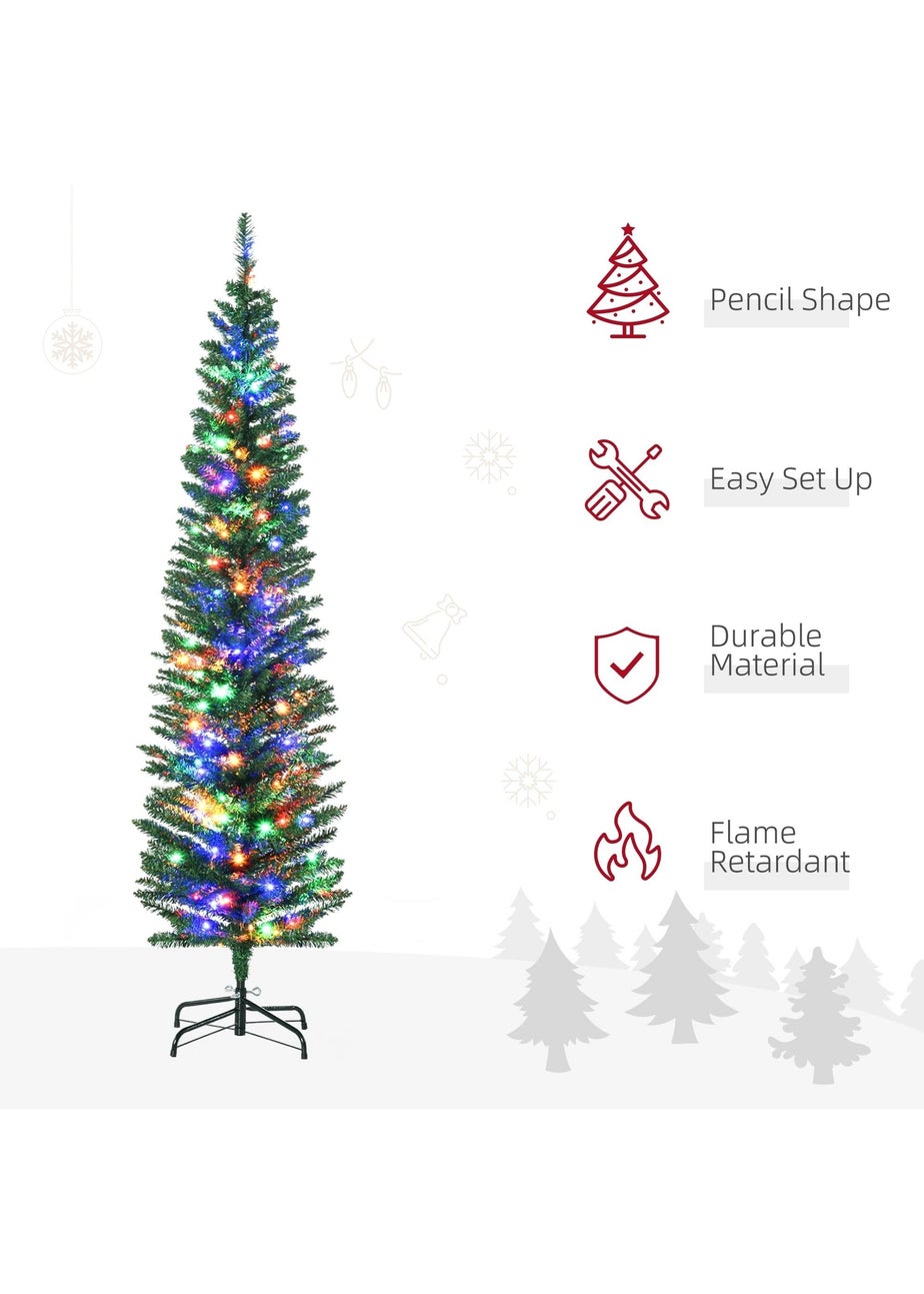 HOMCOM 6FT Slim Colour Lights Christmas Tree