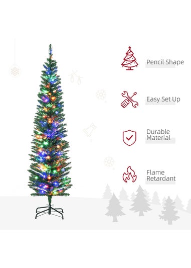 HOMCOM 6FT Slim Colour Lights Christmas Tree