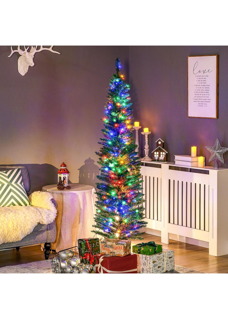 HOMCOM 6FT Slim Colour Lights Christmas Tree