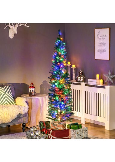 HOMCOM 6FT Slim Colour Lights Christmas Tree