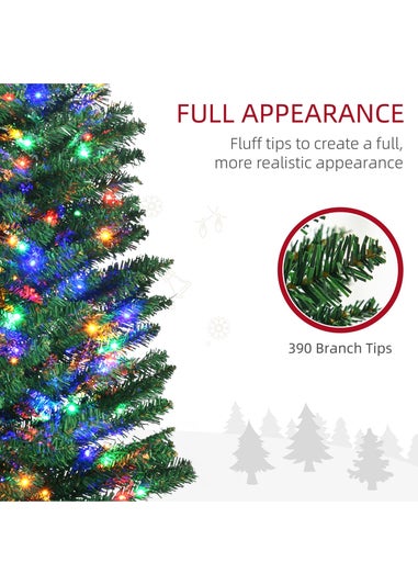 HOMCOM 6FT Slim Colour Lights Christmas Tree