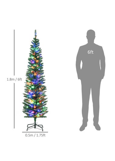 HOMCOM 6FT Slim Colour Lights Christmas Tree