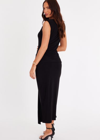 Quiz Black Draped Bodycon Midaxi Dress