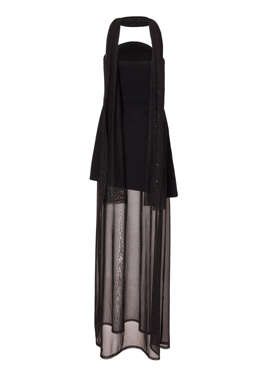 Quiz Black Glitter Mesh Hem Maxi Dress
