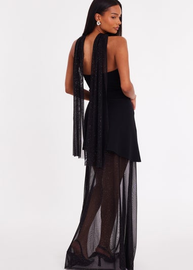 Quiz Black Glitter Mesh Hem Maxi Dress