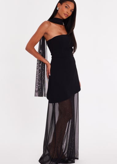Quiz Black Glitter Mesh Hem Maxi Dress