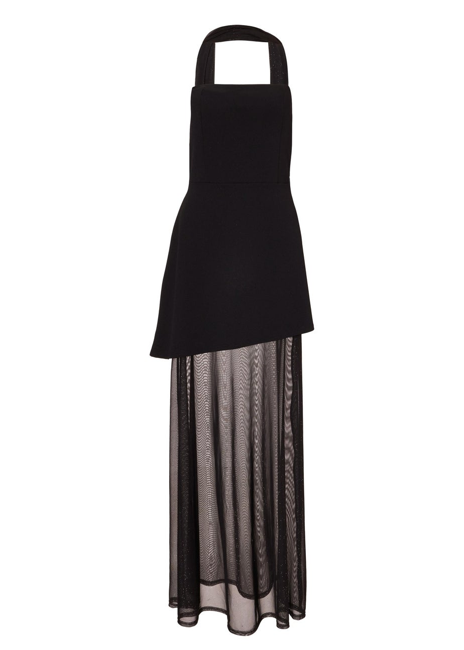 Quiz Black Glitter Mesh Hem Maxi Dress