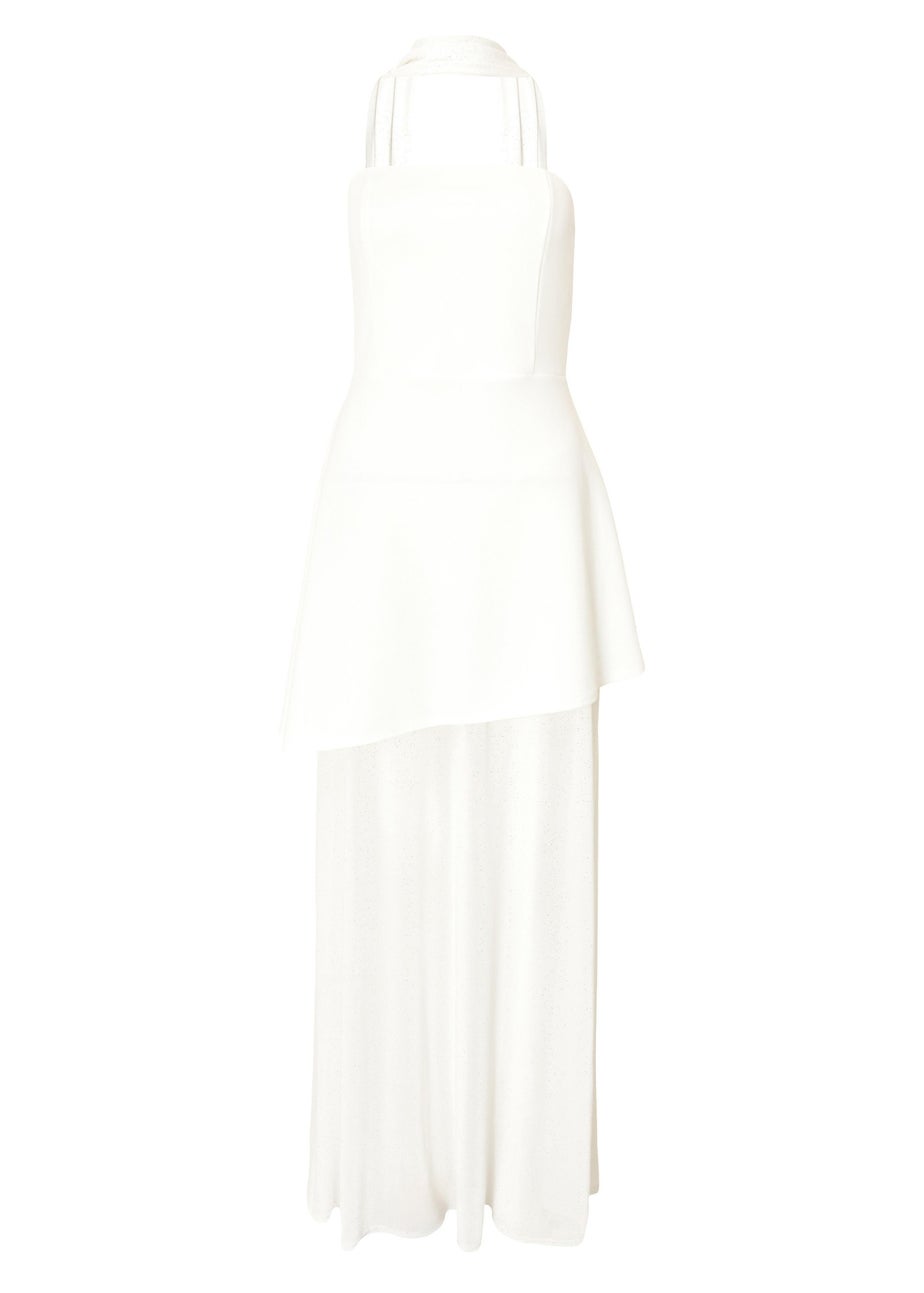 Quiz White Glitter Mesh Hem Maxi Dress