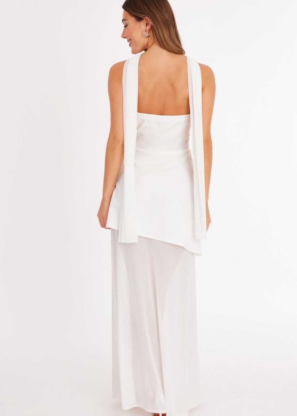 Quiz White Glitter Mesh Hem Maxi Dress