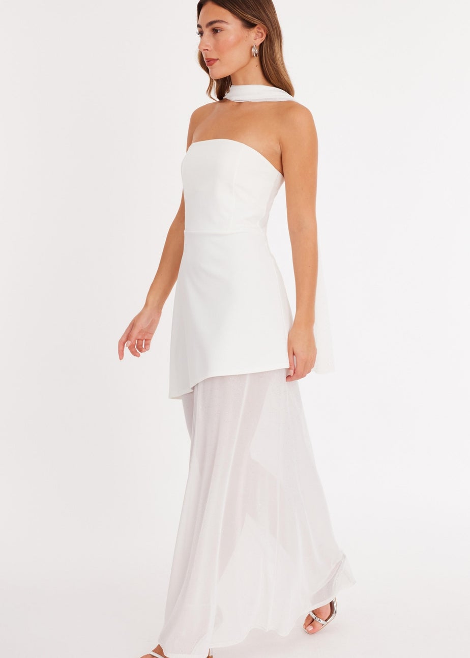 Quiz White Glitter Mesh Hem Maxi Dress