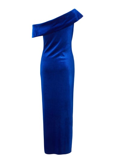Quiz Blue Velvet One Shoulder Midaxi Dress