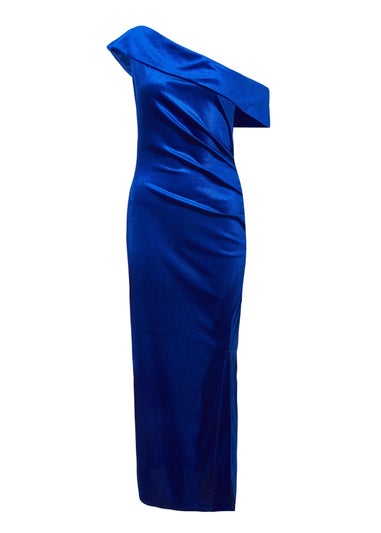 Quiz Blue Velvet One Shoulder Midaxi Dress