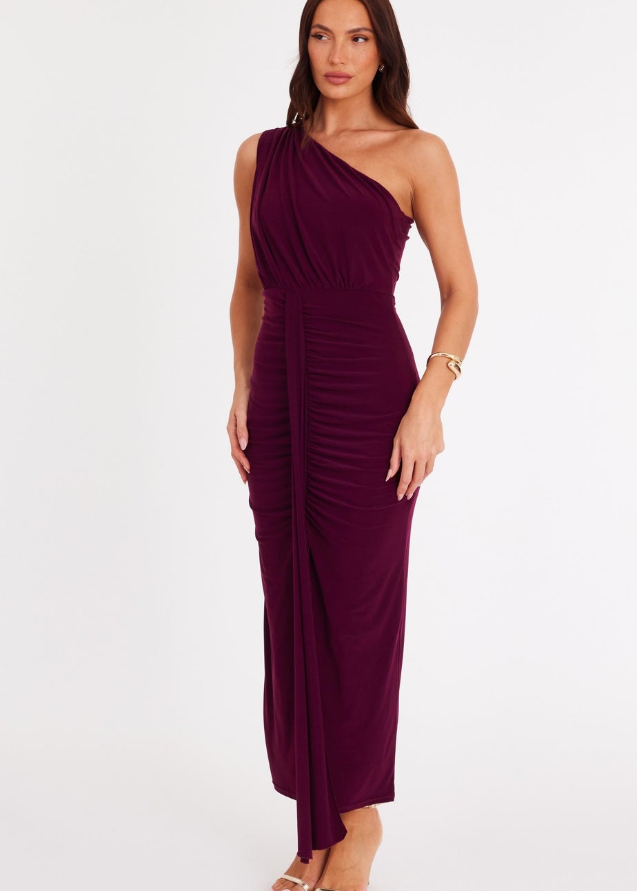 Quiz Purple One Shoulder Draped Midaxi Dress