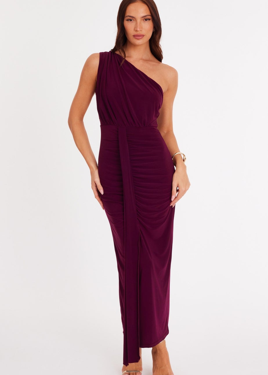 Quiz Purple One Shoulder Draped Midaxi Dress