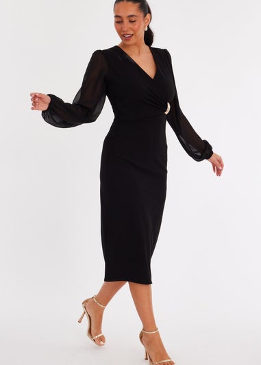 Quiz Black Buckle Wrap Midi Dress