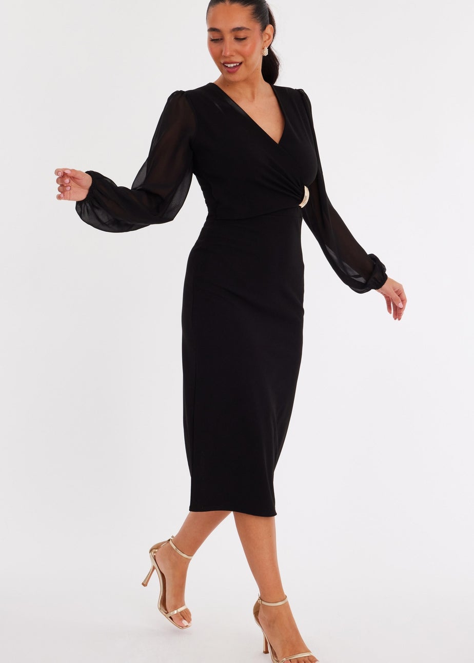 Quiz Black Buckle Wrap Midi Dress