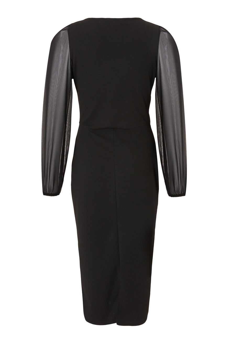 Quiz Black Buckle Wrap Midi Dress