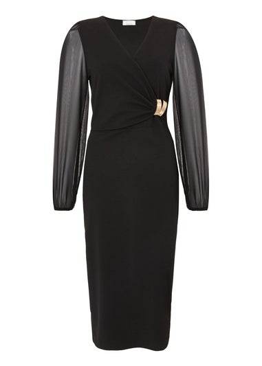 Quiz Black Buckle Wrap Midi Dress