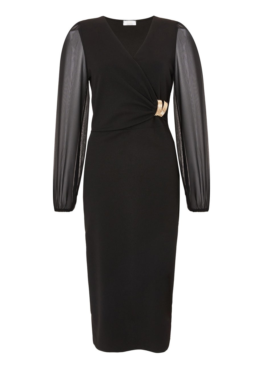 Quiz Black Buckle Wrap Midi Dress