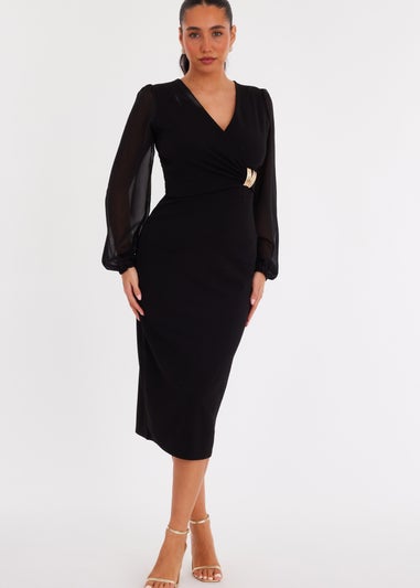 Quiz Black Buckle Wrap Midi Dress