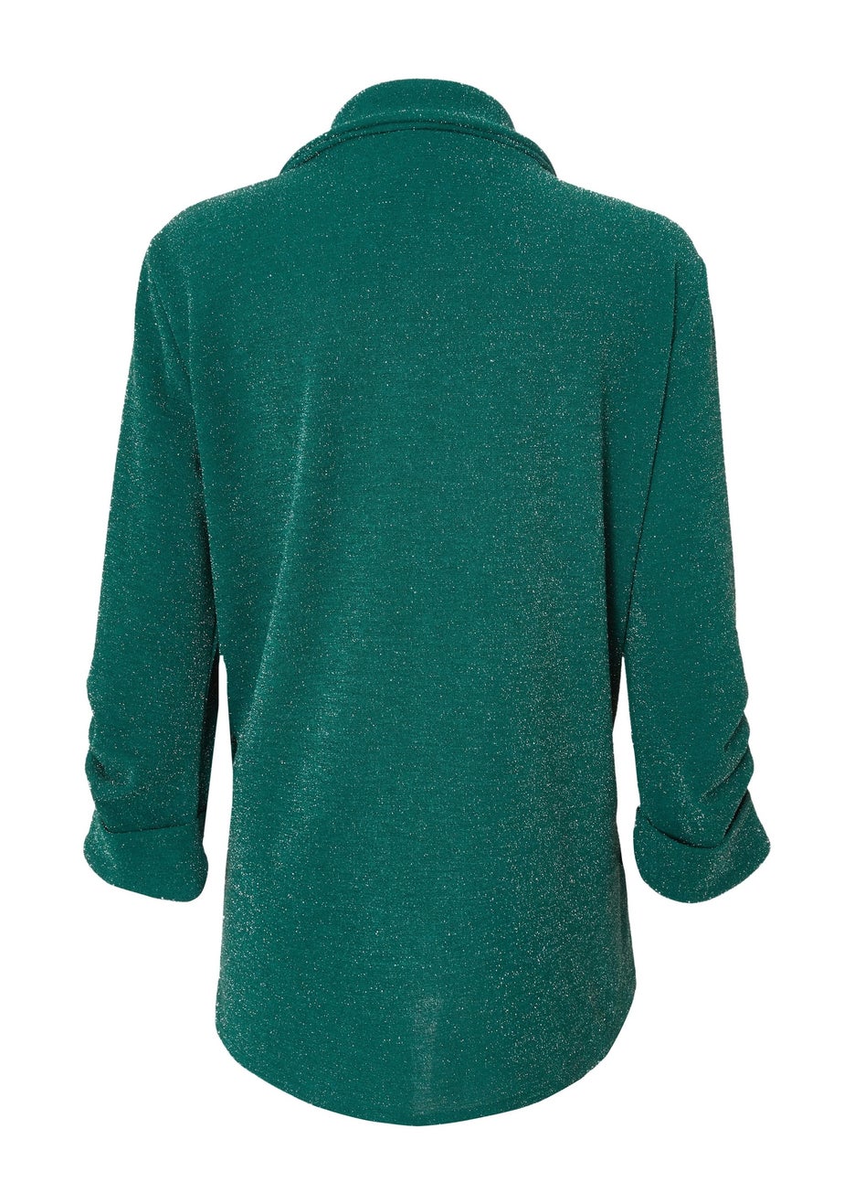 Quiz Green Glitter Ruched Sleeve Blazer