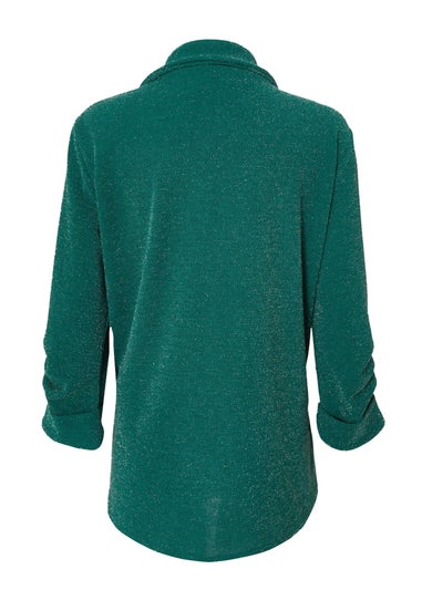 Quiz Green Glitter Ruched Sleeve Blazer