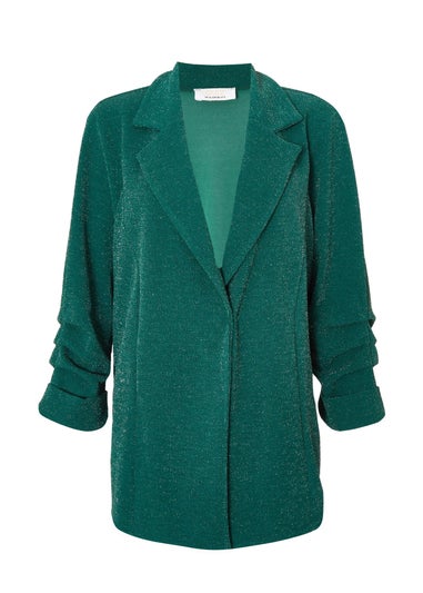 Quiz Green Glitter Ruched Sleeve Blazer