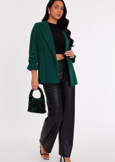 Quiz Green Glitter Ruched Sleeve Blazer