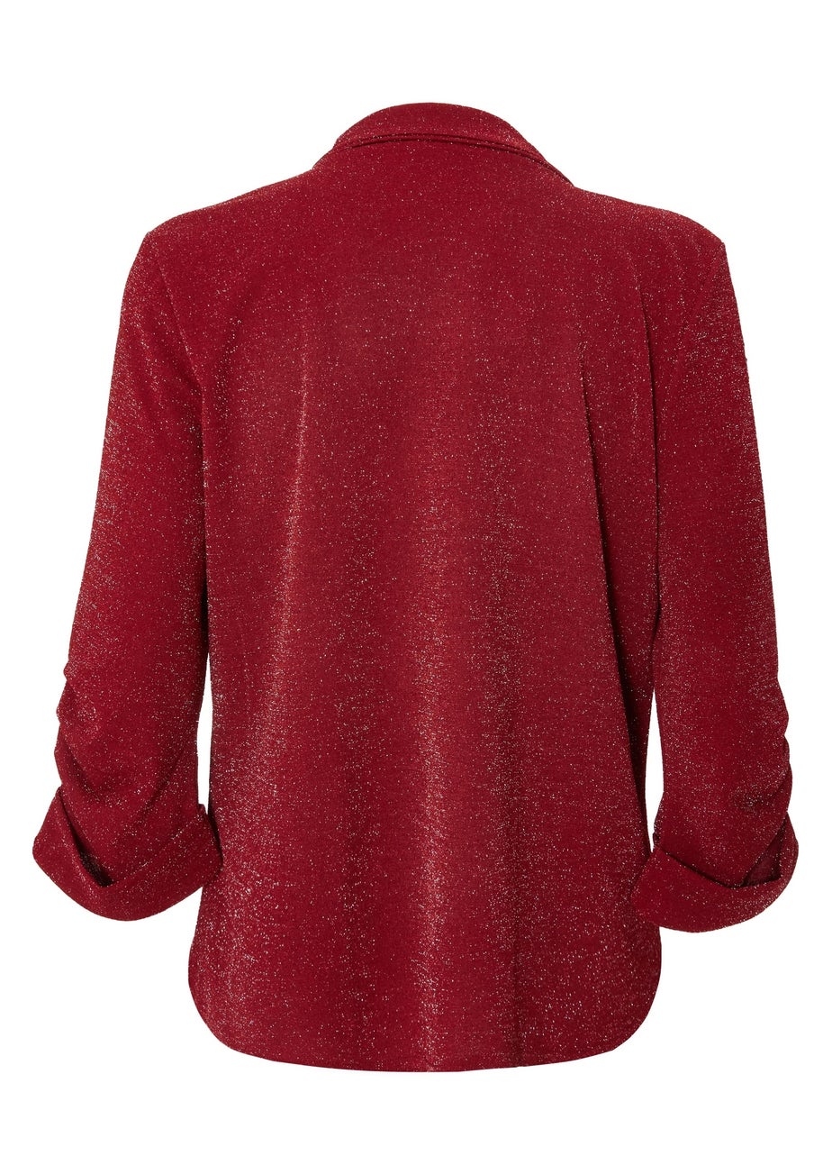 Quiz Burgundy Glitter Ruched Sleeve Blazer