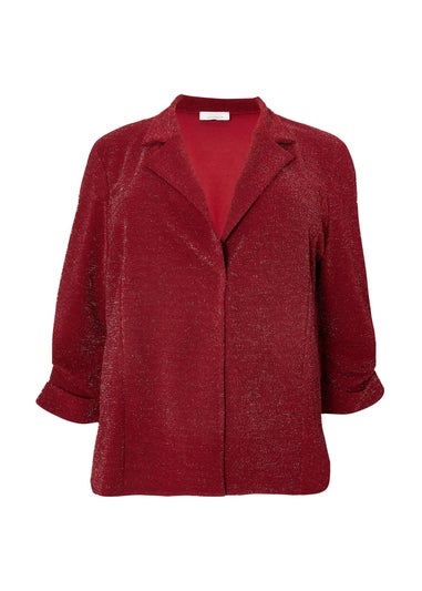 Quiz Burgundy Glitter Ruched Sleeve Blazer