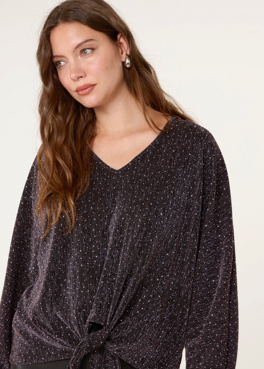 Blue Vanilla Bronze Tie Front Top