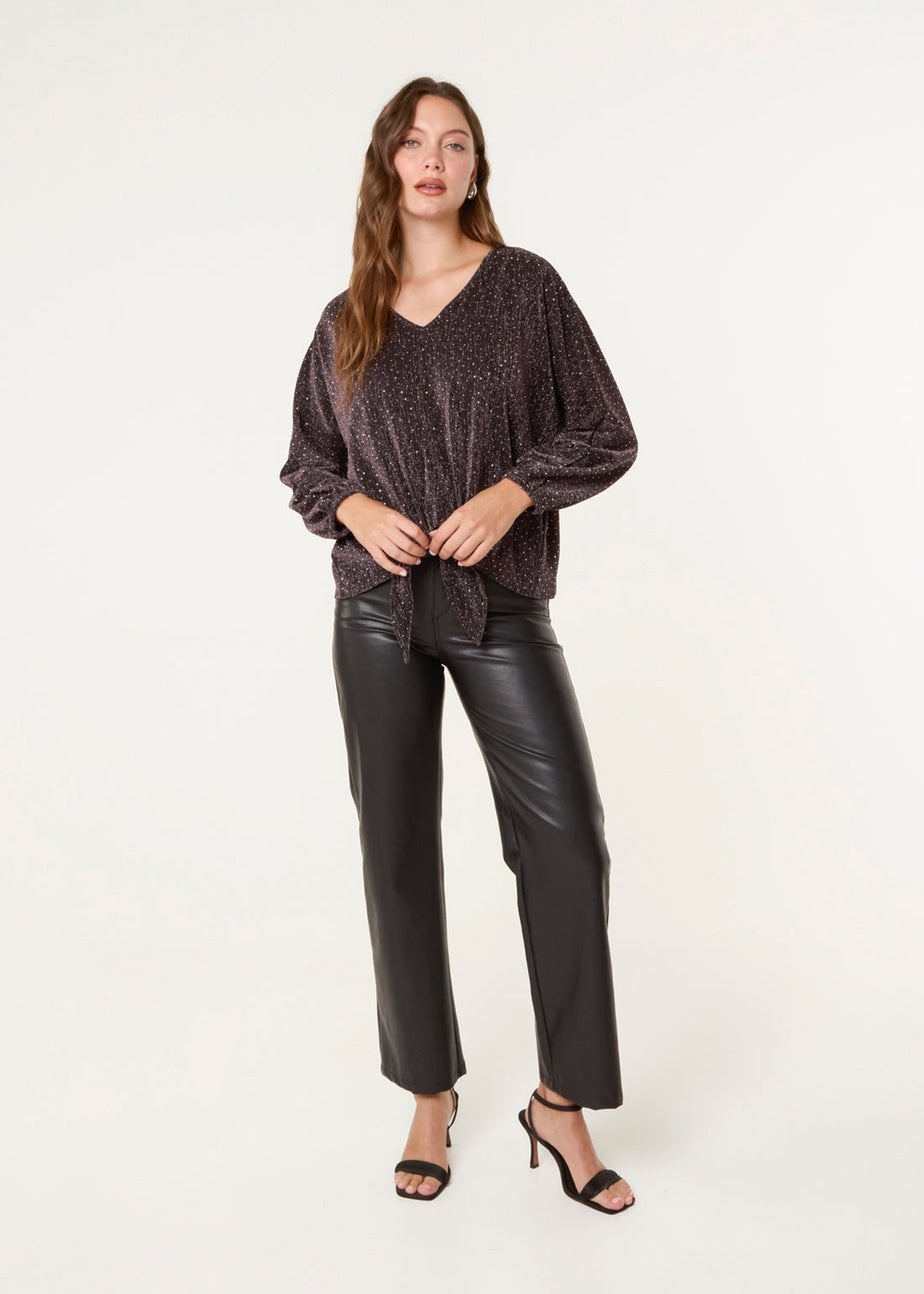 Blue Vanilla Bronze Tie Front Top