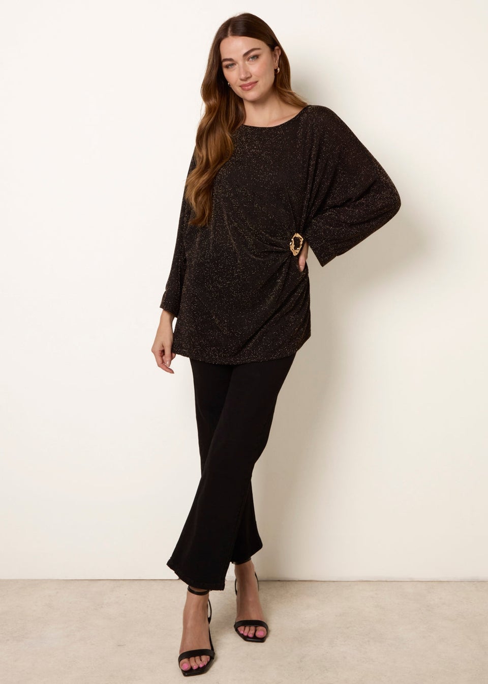 Blue Vanilla Black Buckle Metallic Top