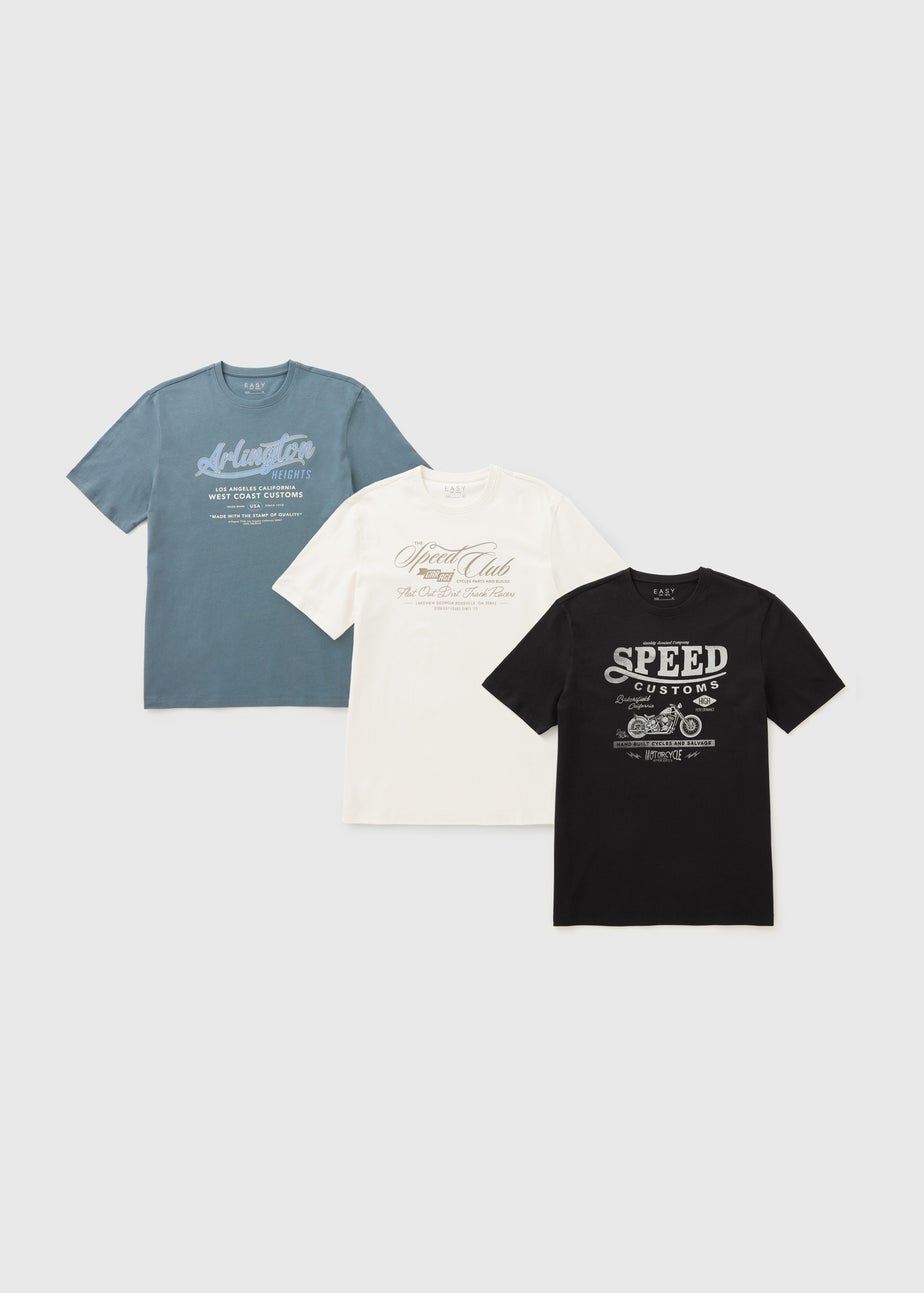 3 Pack Blue Motor Graphic T-Shirts