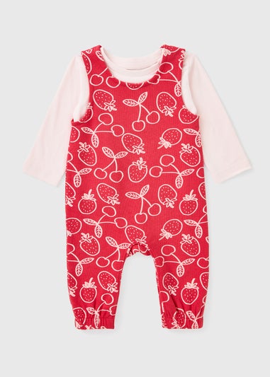 Baby Red Strawberry Print Top & Dungaree Set (Newborn-23mths)