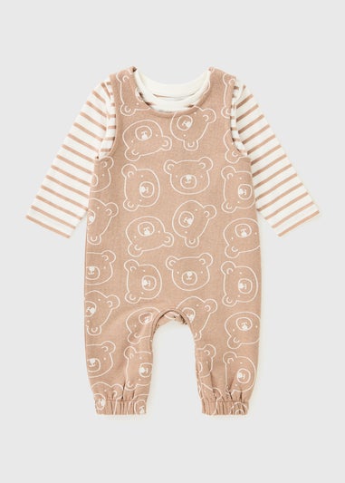 Baby Brown Bear Print Top & Dungaree Set (Newborn-23mths)