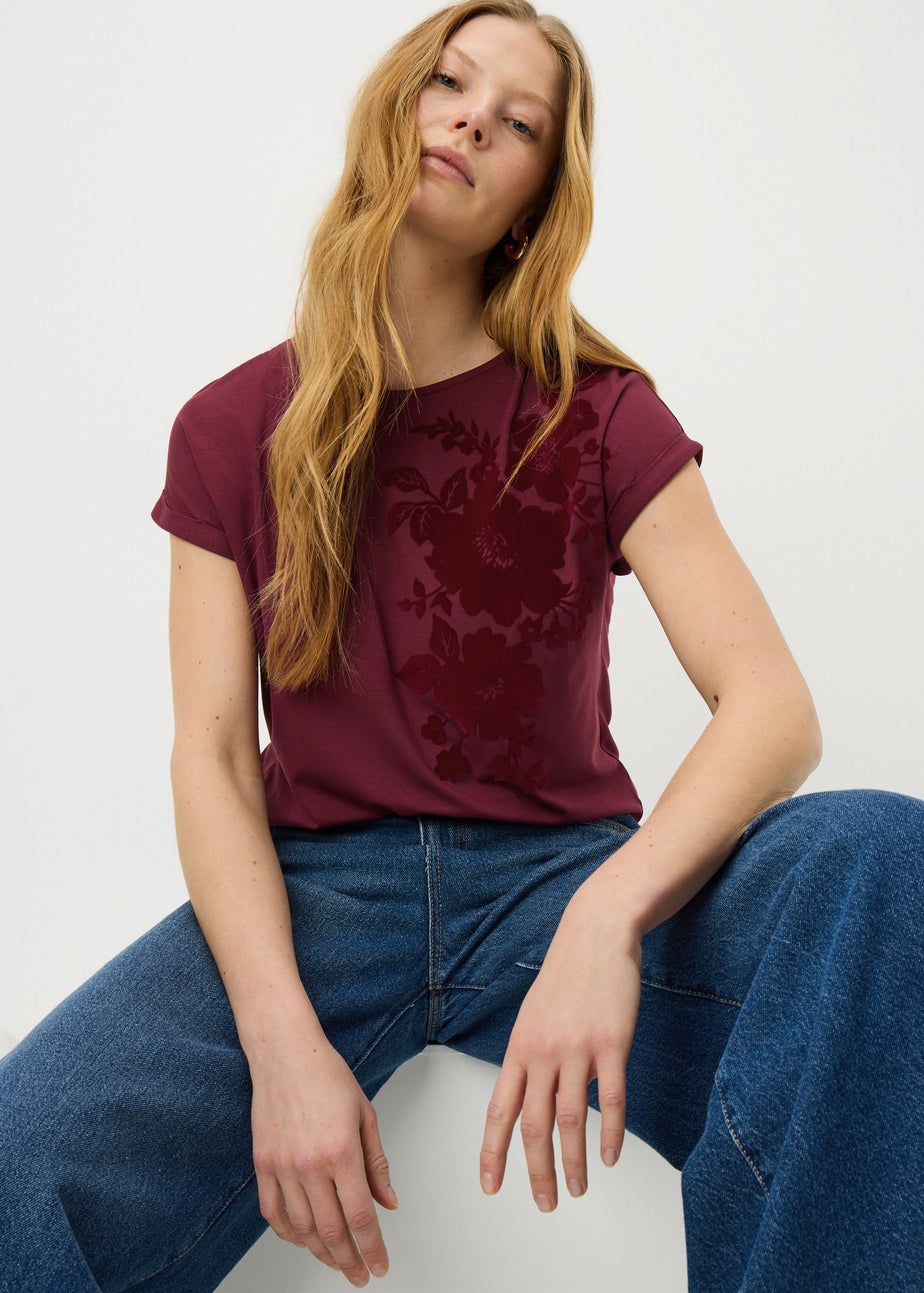 Burgundy Lace Flower T-Shirt