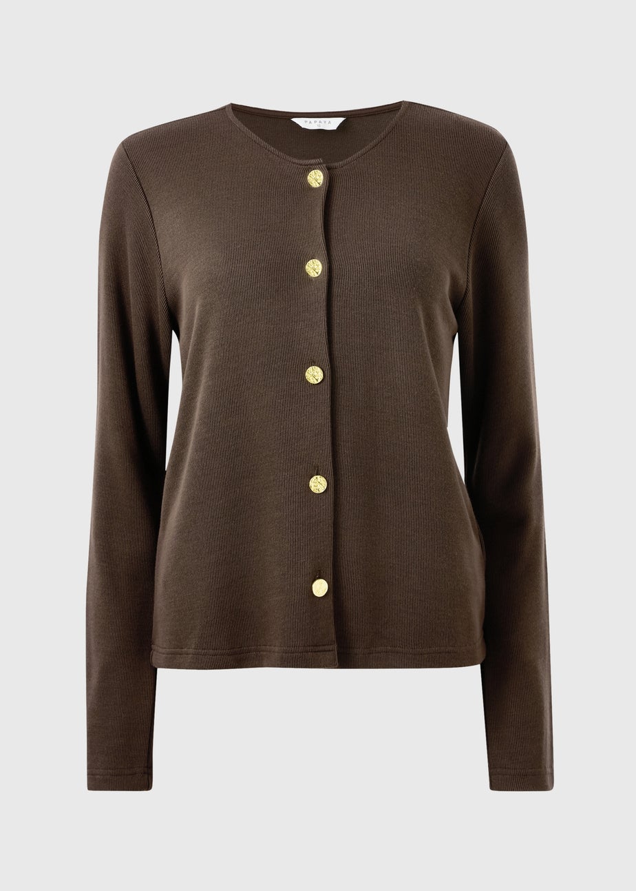 Chocolate Brown Button Front Co-Ord Cardigan