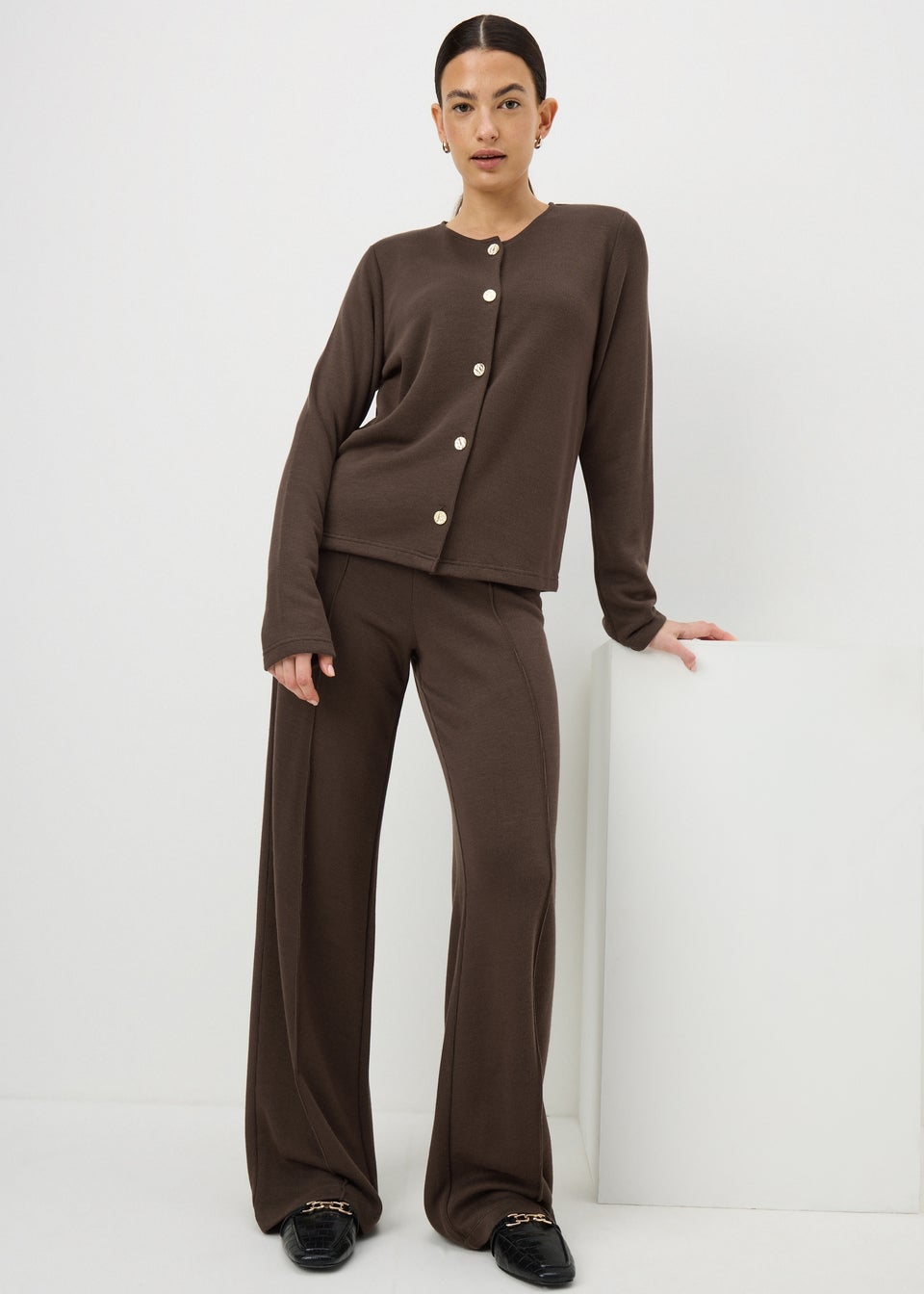Chocolate Brown Button Front Co-Ord Cardigan