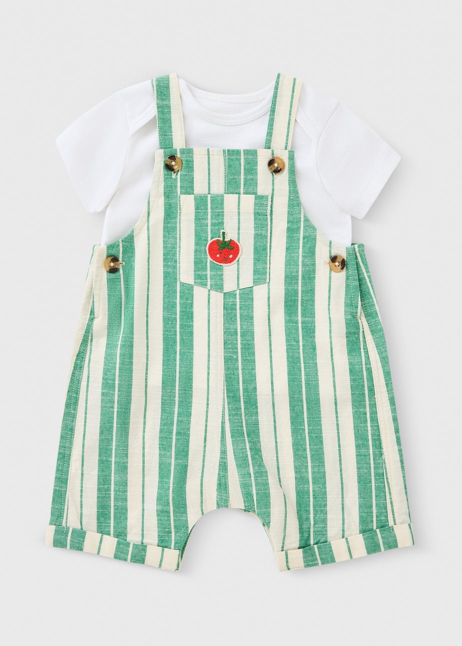 Baby Green Striped Tomato Top & Dungaree Set (Newborn-23mths)