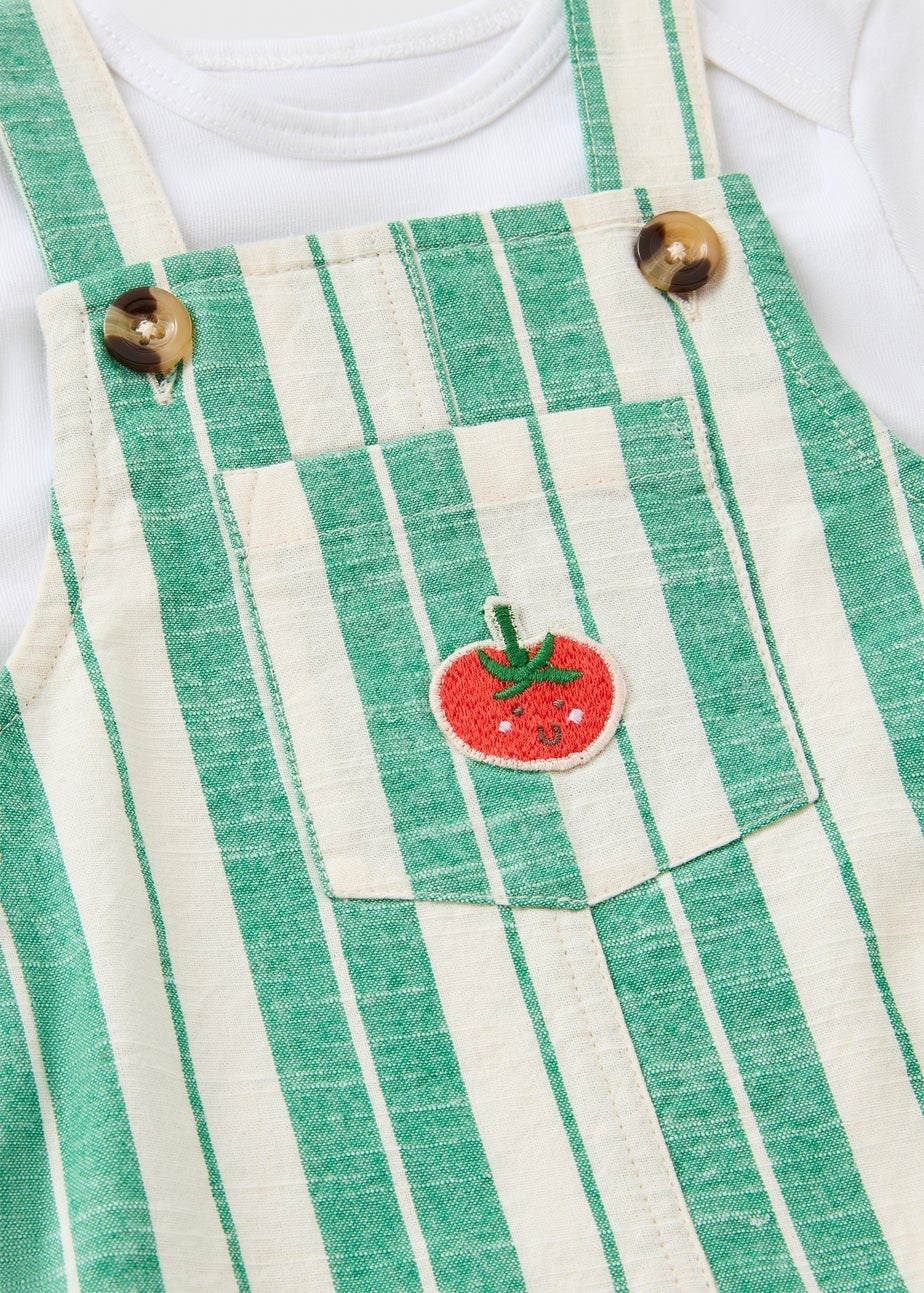 Baby Green Striped Tomato Top & Dungaree Set (Newborn-23mths)