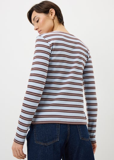 Blue Stripe Ribbed Jersey Cardigan Top