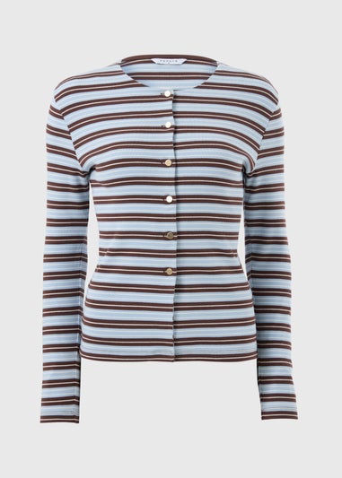Blue Stripe Ribbed Jersey Cardigan Top