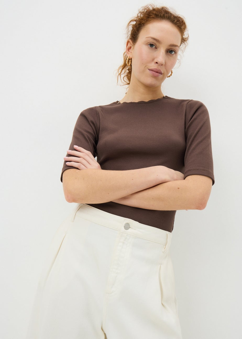 Chocolate Brown Neck Trim Fitted T-Shirt