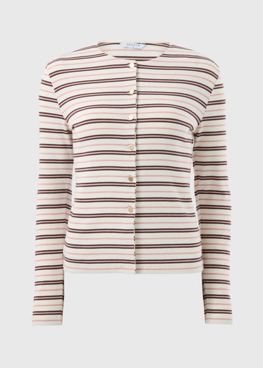 Oatmeal Stripe Ribbed Jersey Cardigan Top