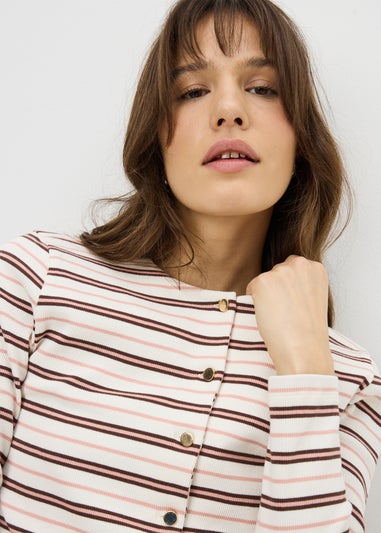 Oatmeal Stripe Ribbed Jersey Cardigan Top