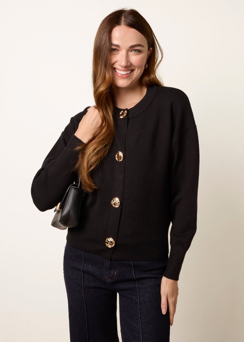 Blue Vanilla Black Gold Flower Button Cardigan