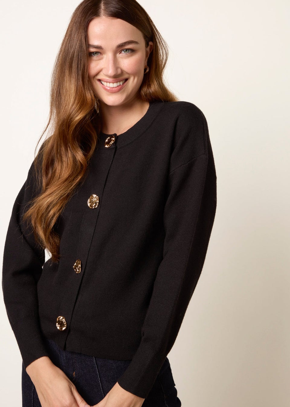 Blue Vanilla Black Gold Flower Button Cardigan