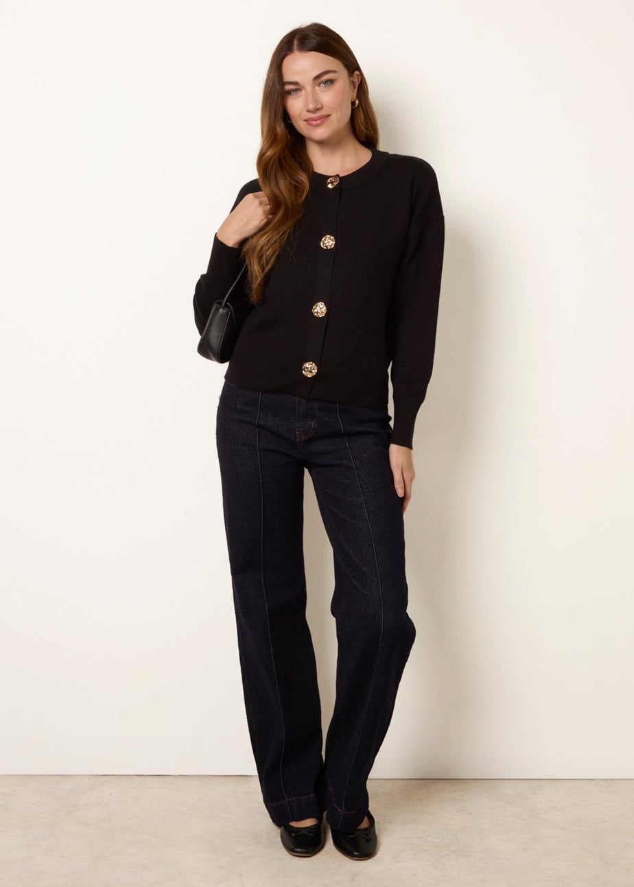 Blue Vanilla Black Gold Flower Button Cardigan